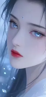 Anime artwork featuring a serene character with blue eyes.