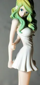 Anime figure in a white dress with green hair, elegant style.