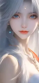 Elegant anime girl with blue eyes and flowing hair.