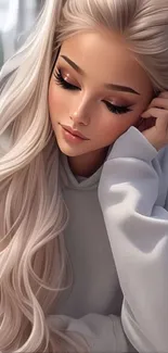 Anime girl with flowing hair and serene look in digital art style.