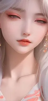 Elegant anime girl with white hair and earrings