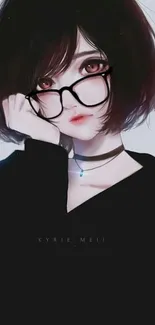 Anime girl portrait with glasses and black outfit.