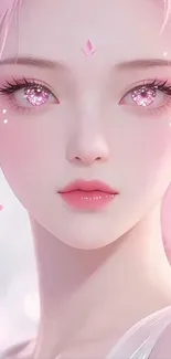 Elegant anime girl with pink hair and sparkling eyes in a digital art style.