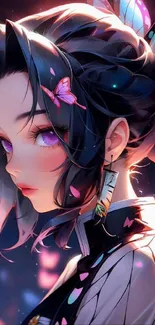 Anime girl with vibrant butterfly accents and colorful details.