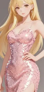 Anime girl in a shimmering pink dress