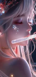 Elegant anime character with glowing effect in fantasy art wallpaper.