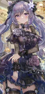 Anime character in gothic attire with intricate details.