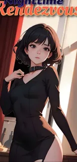 Anime character in elegant black dress