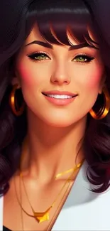 Anime portrait with vibrant colors and elegant jewelry.