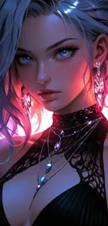 Stylish anime character with intricate jewelry.