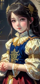 Anime princess portrait with dark hair and elegant dress.