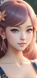 Anime princess with pink hair and jewelry, in a fantasy portrait.