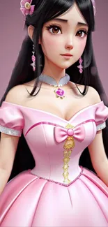 Anime princess in an elegant pink gown, perfect wallpaper for fans.