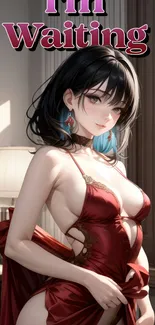 Anime character in elegant red dress wallpaper