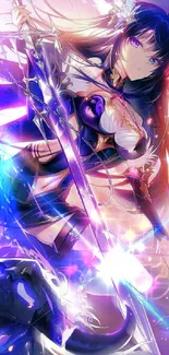 Anime warrior with a purple aura, holding a sword in an action pose.