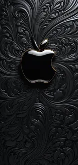 Elegant black wallpaper with Apple logo and floral design.