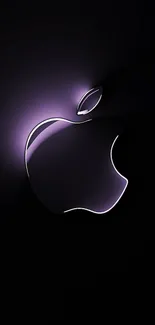 Sleek Apple logo with purple glow on black background.