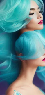 Artistic fantasy wallpaper with turquoise hair.