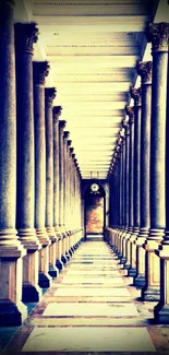 Elegant hallway with architectural columns in a classic style for mobile wallpaper.