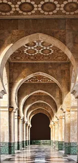 Intricate architectural corridor with elegant arches.