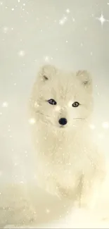 Elegant arctic fox in a snowy, sparkling background mobile wallpaper.