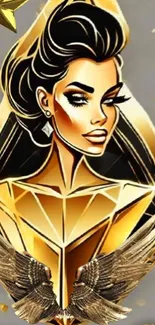 Elegant art deco portrait with golden accents.