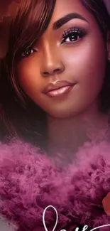 Elegant artistic portrait wallpaper with pink hues and a woman's face.