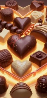 Assorted heart-shaped chocolates on display.