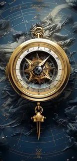 Intricate astronomical compass with celestial background.