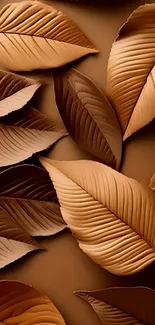 Elegant pattern of brown autumn leaves on a wallpaper.