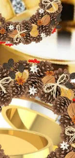 Elegant autumn wreath mobile wallpaper with festive decor in golden hues.