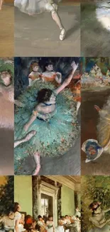 Artistic collage of ballerina paintings in soft pastel hues.