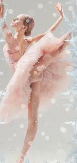 Ballerina in pink tutu with snowflake background.