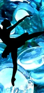 Ballet silhouette with aqua blue gem background mobile wallpaper.