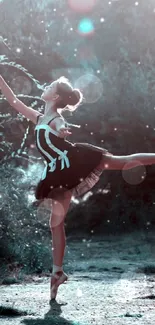 Ballerina dancing gracefully in a sunlit forest.