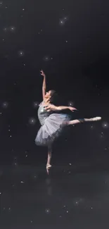 Ballerina poised elegantly in starry night scene.