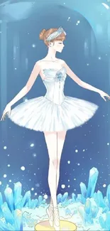 Elegant ballerina with blue crystals on a mobile wallpaper.