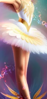 Elegant ballerina posing with vibrant gradient background.