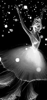 Silhouette of an elegant ballerina dancing gracefully in black and white tones.