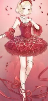 Anime ballerina in red dress wallpaper with elegant details.