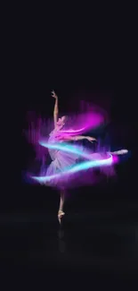 Ballet dancer with neon light effects in a graceful pose.