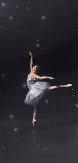 Ballet dancer elegantly poised under a starry night in dark tones.