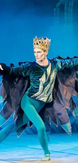 Ballet king in elegant green costume on stage