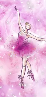 Elegant ballet dancer on pink feathered background wallpaper.