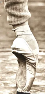 Ballet dancer on pointe in sepia tones.