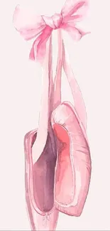 Pink ballet shoes with ribbon watercolor art.