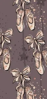 Elegant ballet shoes with bows on mauve background.