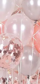 Rose gold and silver balloons mobile wallpaper.