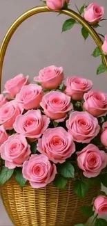 Basket filled with pink roses