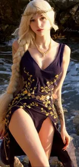 Elegant portrait of a woman at the seashore.